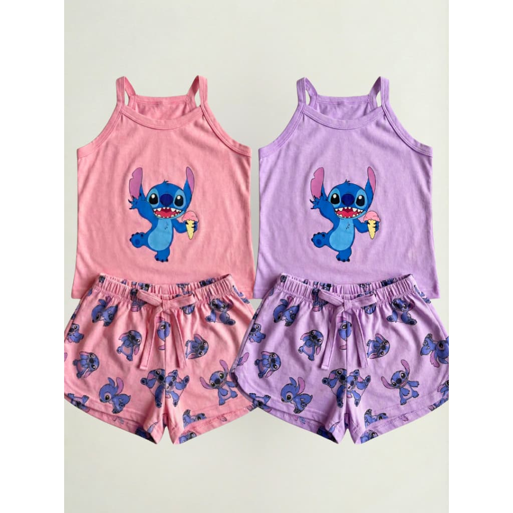 Pijama Infantil Juvenil Menina Verão 100% Algodão - Stitch - 2 ao 16