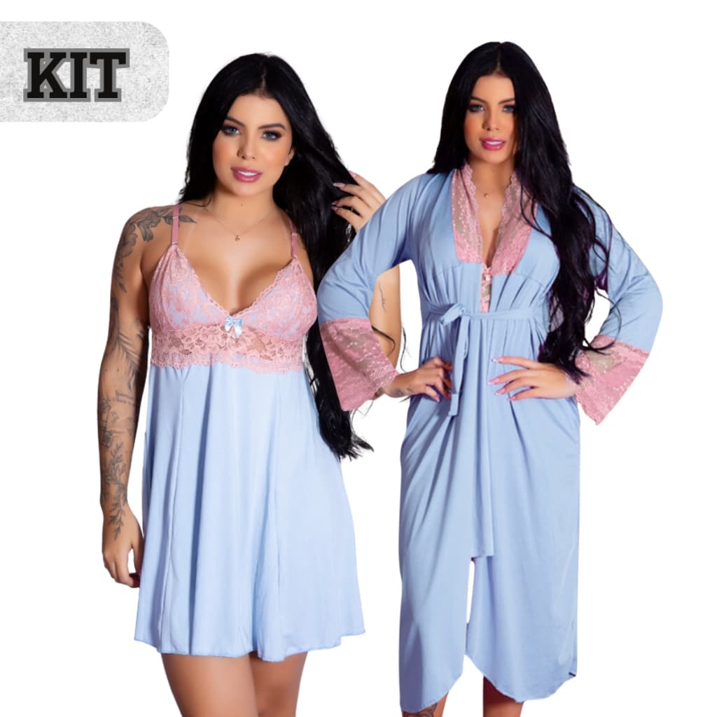 Kit Robe Longo e Camisola Sexy Confortável Sedutor Elegante Lingerie Feminina Moda Noturna