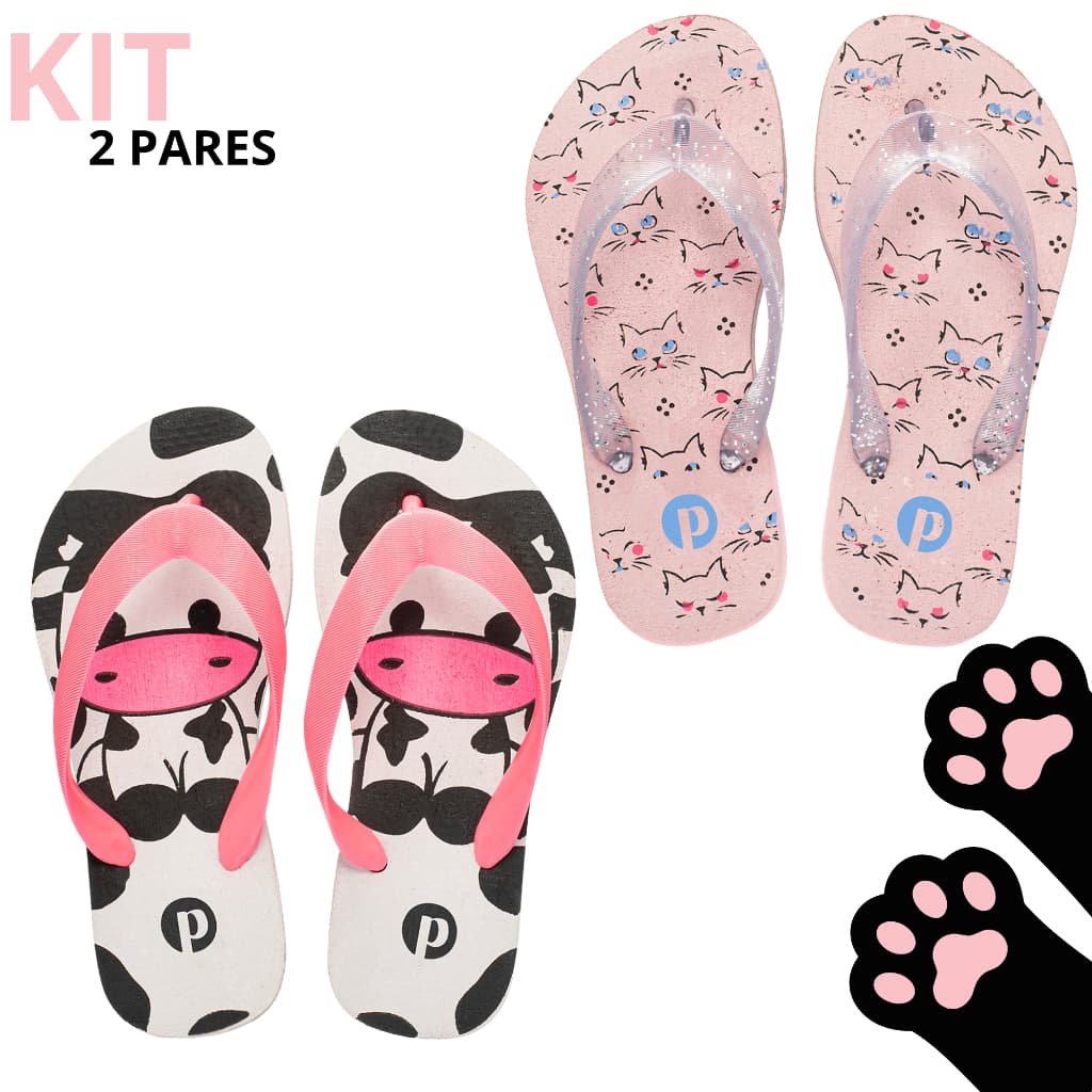 Kit Chinelo Infantil Feminino Estampado Leve