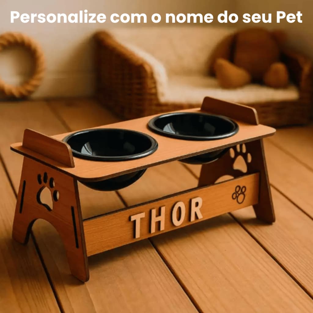 Bebedouro Comedouro Elevado PERSONALIZADO para Gato e Cachorro MDF - Tigelas Plásticas