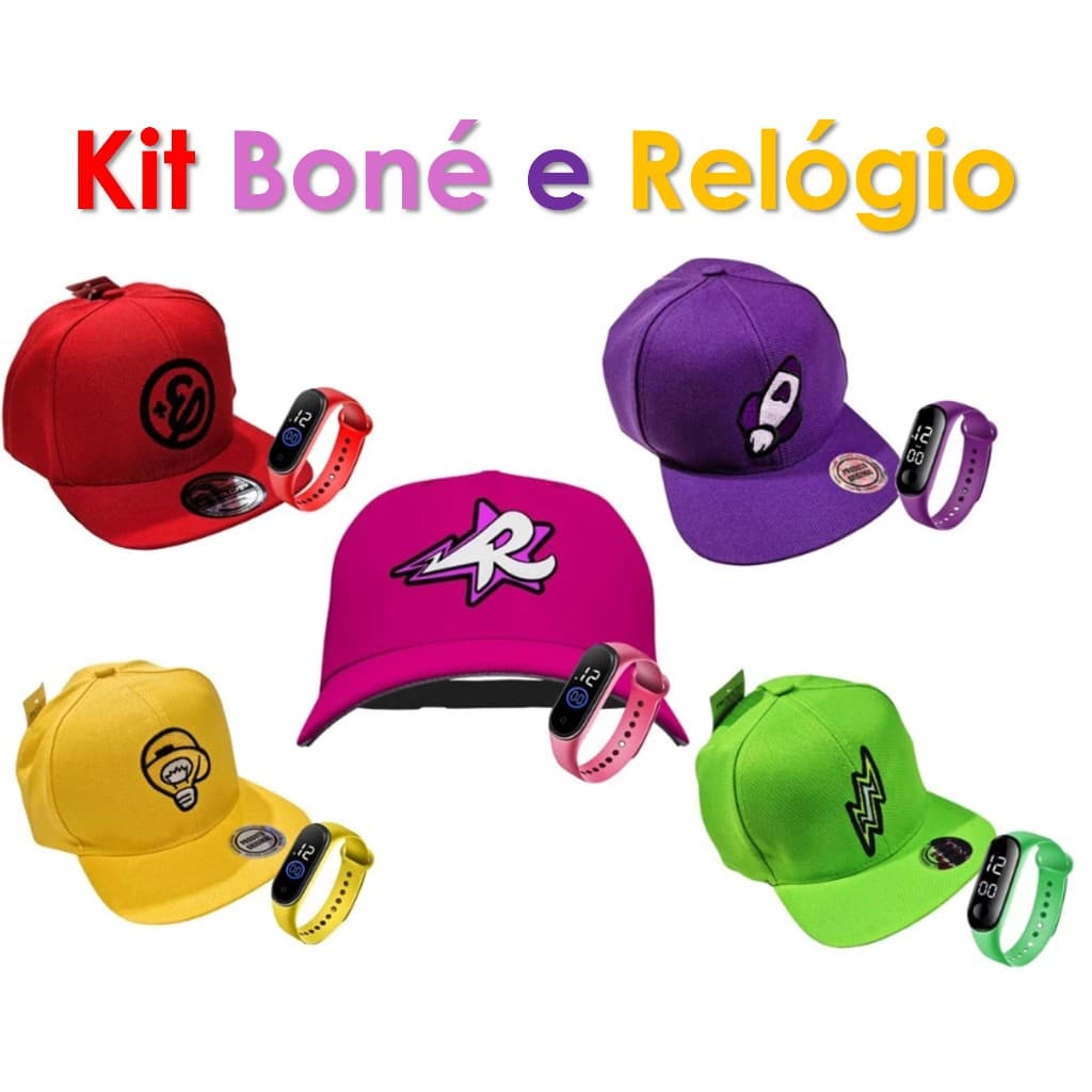 Kit Boné Chapéu e Relógio Digital Infantil e Juvenil Emilly Vick Os Rosas Criança Menino Menina