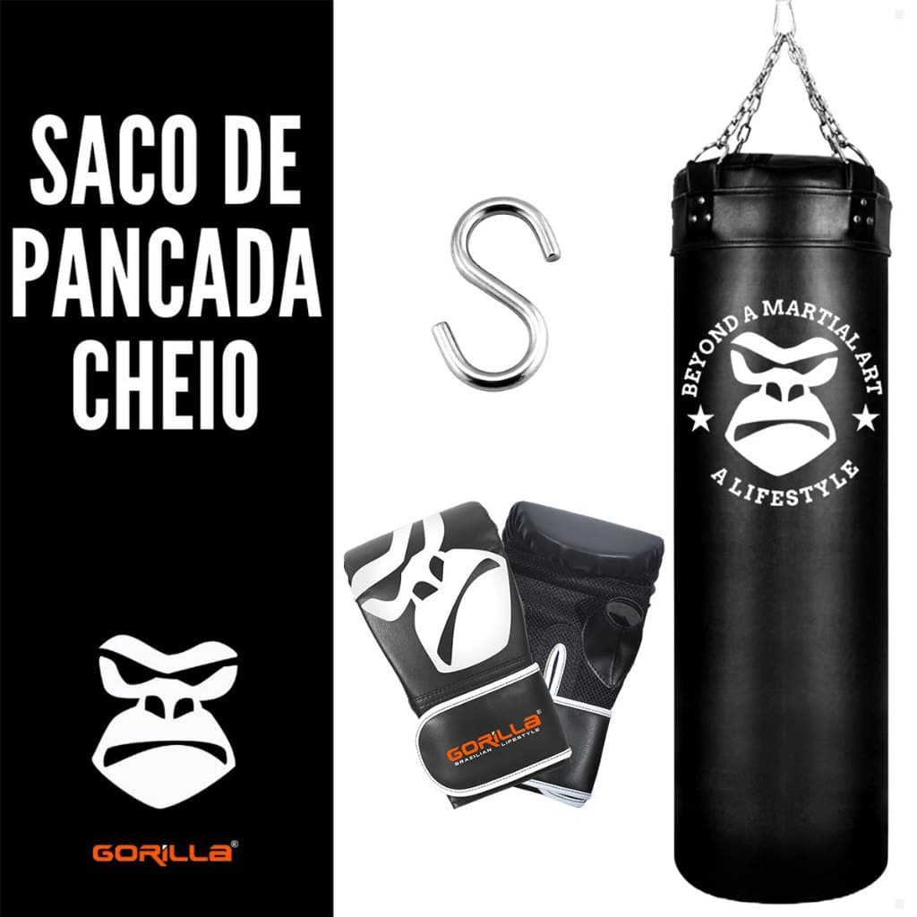 Kit Saco de Pancada 120cm CHEIO Profissional Gorilla + Luva Bate Saco Treino Luta Boxe MuaiThay