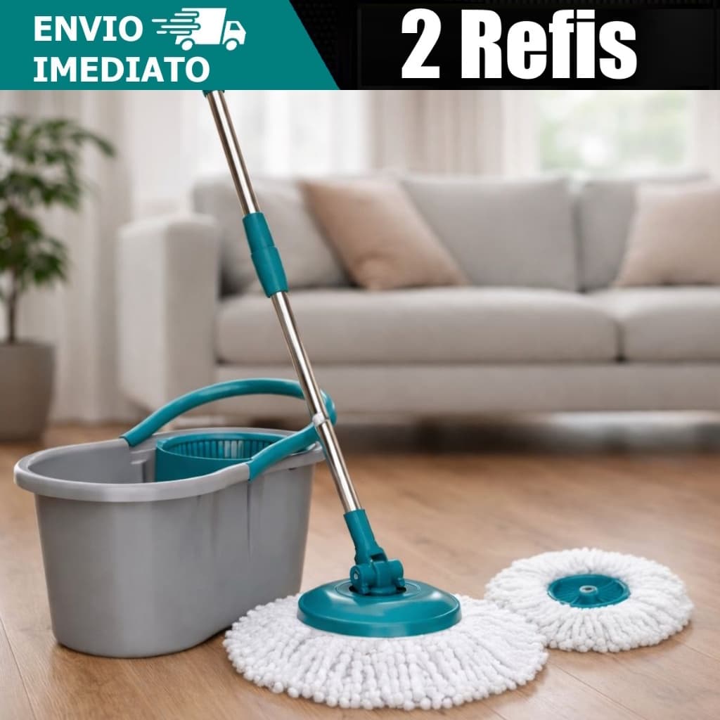 Mop Inox 10L Limpeza Profissional Microfibra 360° Giratório Extensível 2 Refis Laváveis Multiuso Dex