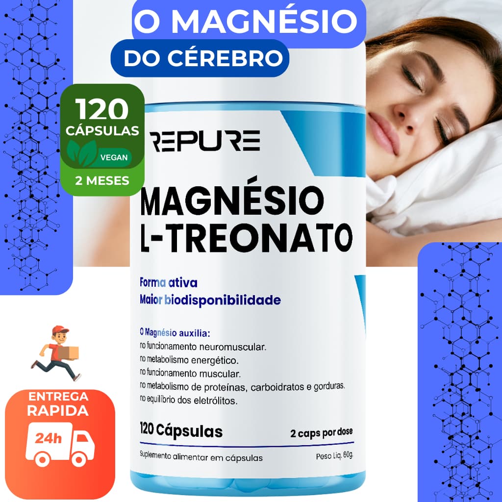 Magnésio L-Treonato Premium 【Alta Absorção】 • Cérebro & Músculos • 2 Meses Repure ✦ Sono & Foco Mental