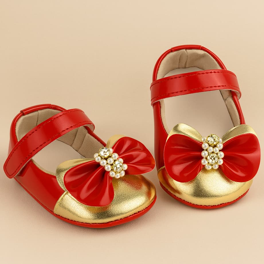 Sapatilha de Bebê Menina Infantil com Laço Confortável e Antiderrapante Sapatinho com Verniz e Leve