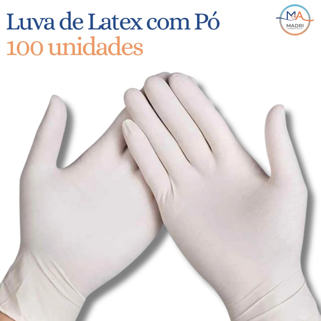 100 Uni Luva Látex Descartável C/ Pó -  PP, P, M, G