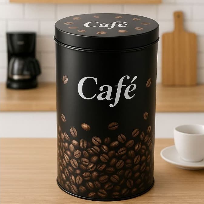 Lata Café Potes Organizadores Moderno Tampa  Preto Cozinha Decorativa Cantinho do Café 500gr