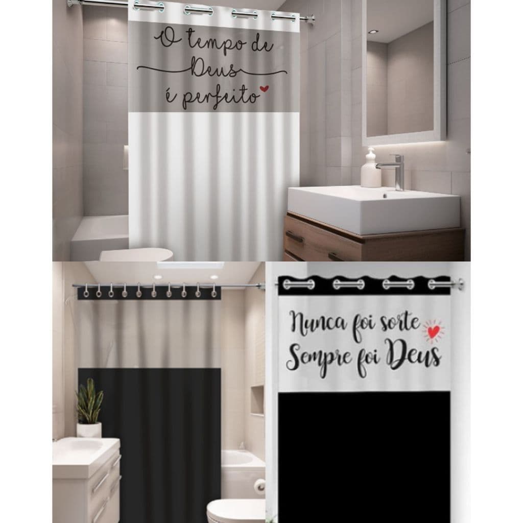 CORTINA BOX PARA BANHEIRO PVC ANTIMOFO COM VISOR DIVERSOS MODELOS - FRASES OU LISO