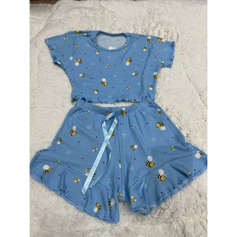 Pijama infantil suede canelado feminino baby doll short doll , cropped roupa de dormir  personagens
