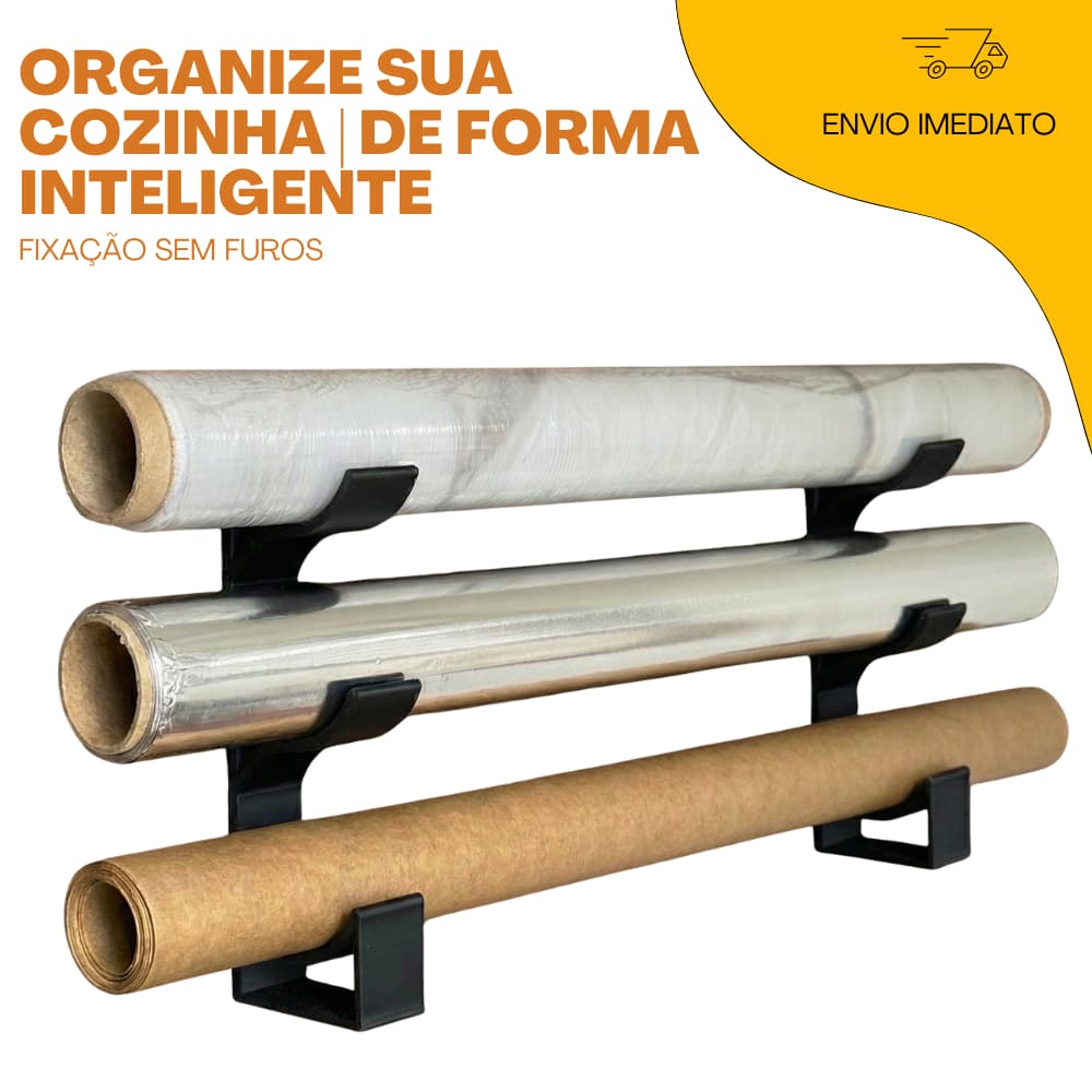 Suporte para rolos Plastico Filme | Papel Alumínio | Papel Manteiga | Organização de Armários
