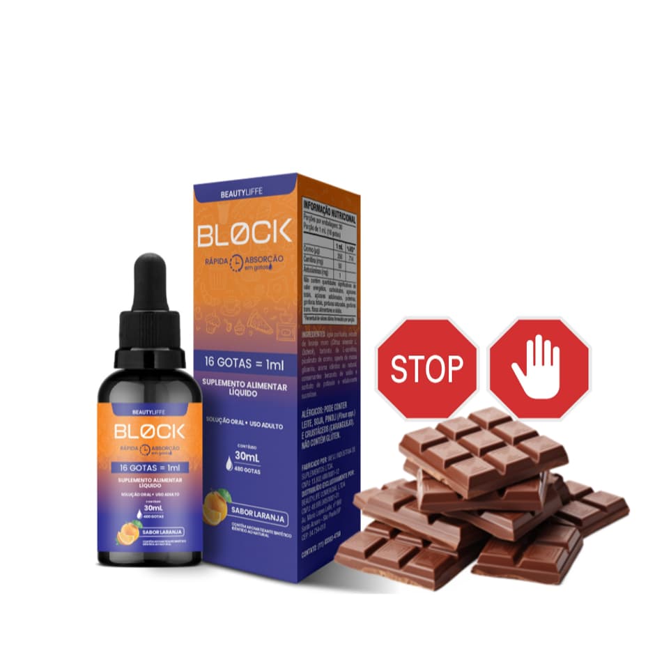 BLOCK Anti-Açucar e Salgados 30ml BeautyLiffe - Termogênico Natural - Super Formula com Laranja Moro