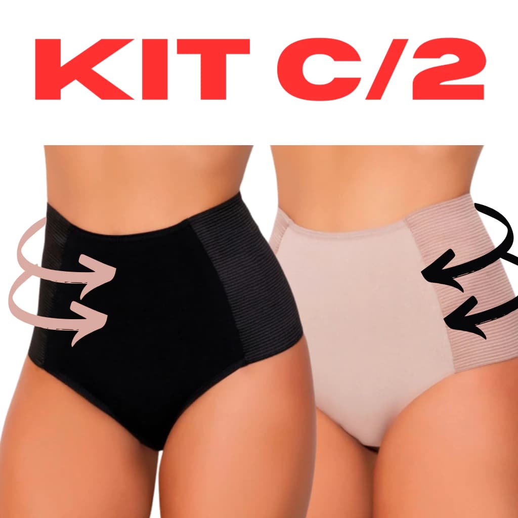 Kit 2 Calcinha Cinta Modeladora Compressão Cós Alto Elastico Redutora Medidas