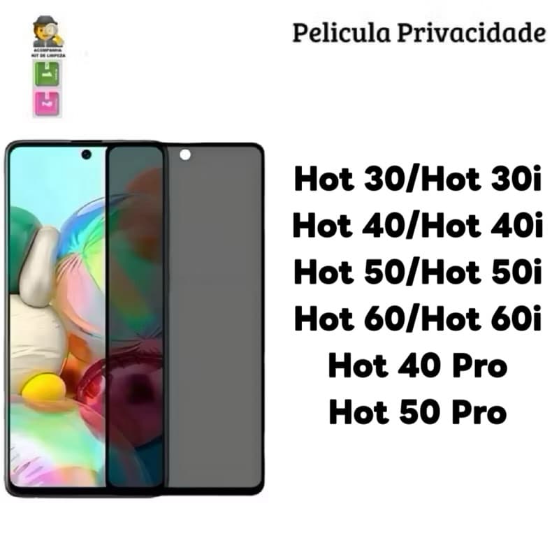 Película de vidro 3D Privacidade Anti Spy Para Infinix Hot 60 50 40 30 60i 50i 40i 60i 30i Pro