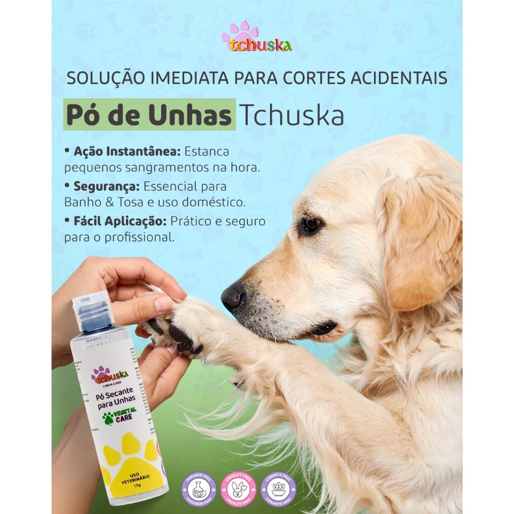 Pó Secante para Unhas Pet Tchuska (estanca sangue) 15g (para cães e gatos)