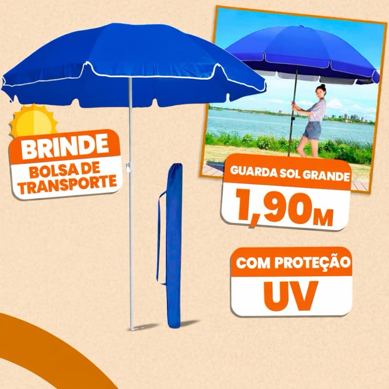 Guarda-Sol Praia Grande 1,90 Reforçado UV 50+ Com Proteção Solar