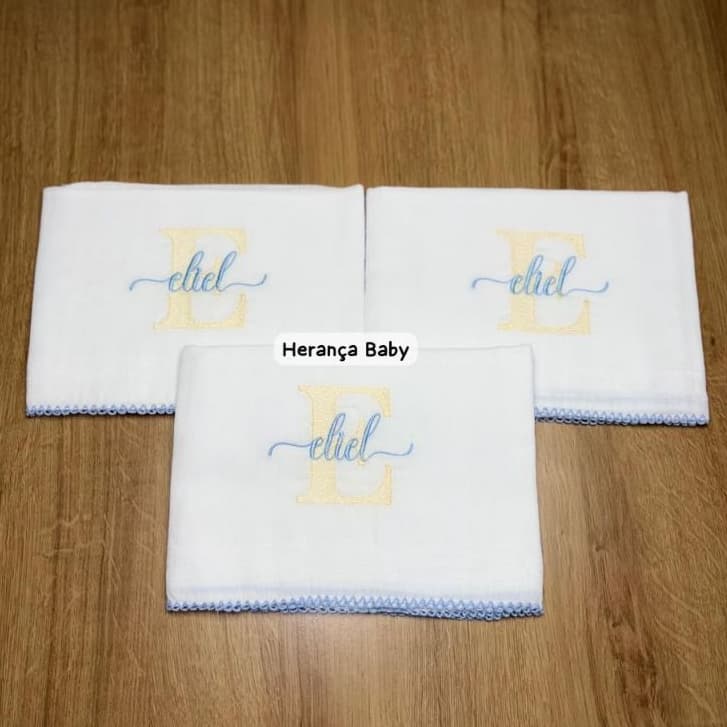 Kit 3 Fraldas de pano Personalizada para Bebê Leão Cavalinho Borboleta Cerejeira Letra Sobreposta 100% Algodão
