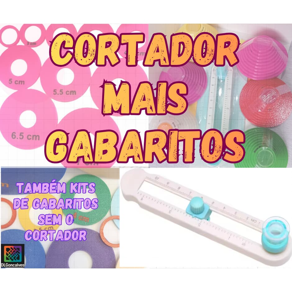 Kit 8, 10 ou 16 Gabaritos de Plástico + Cortador Rotativo 360 | Círculos Perfeitos de 2,5 a 10cm