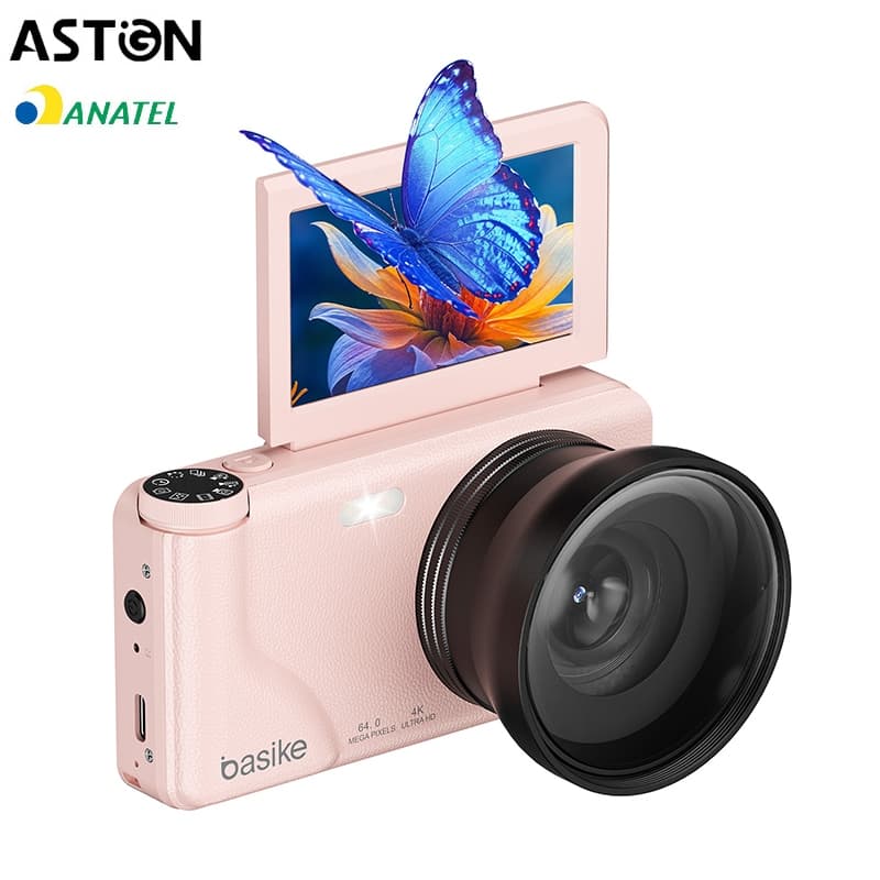 Astgn X Basike Câmera Digital Portátil  4K 64 MP Zoom 18x Tela Giratória Ideal para Vídeos e Fotos