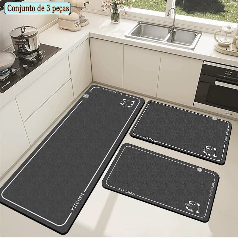 Kit 3 Peças Tapete de Cozinha de Borracha - Resistente, Antiderrapante e Fácil de Limpar, 90x34 cm + 2x 60x34 cm