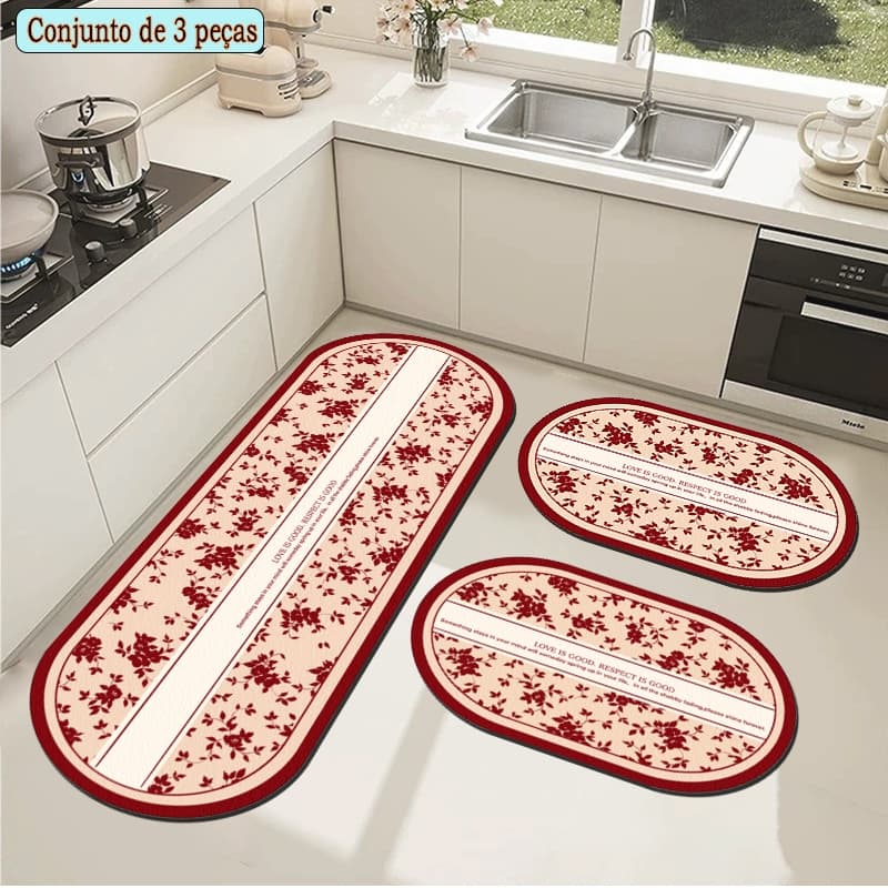 Kit 3 peças Tapete Para Cozinha e Banheiro Super Absorvente Antiderrapante Fácil Lavagem