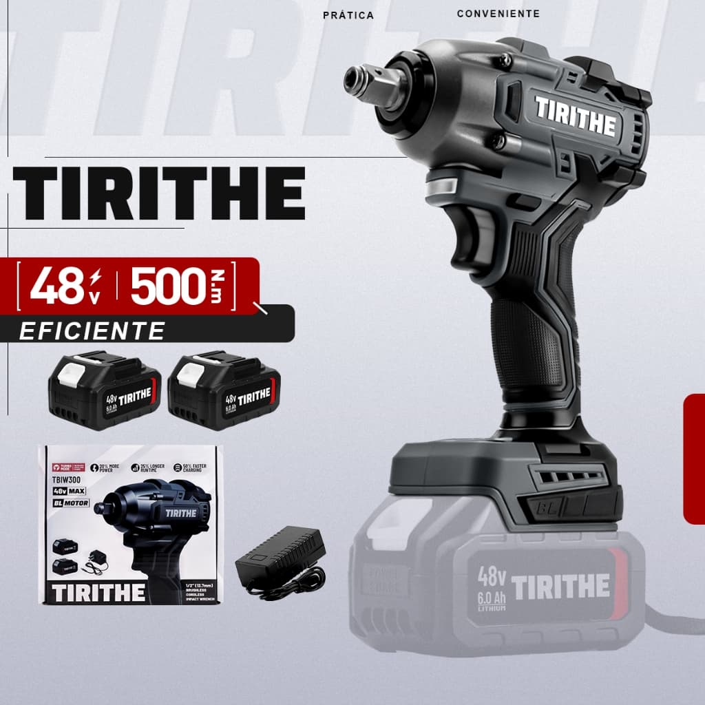 Chave De Impacto Brushless 500nm 48v Com 2 Baterias Portátil Sem Fio