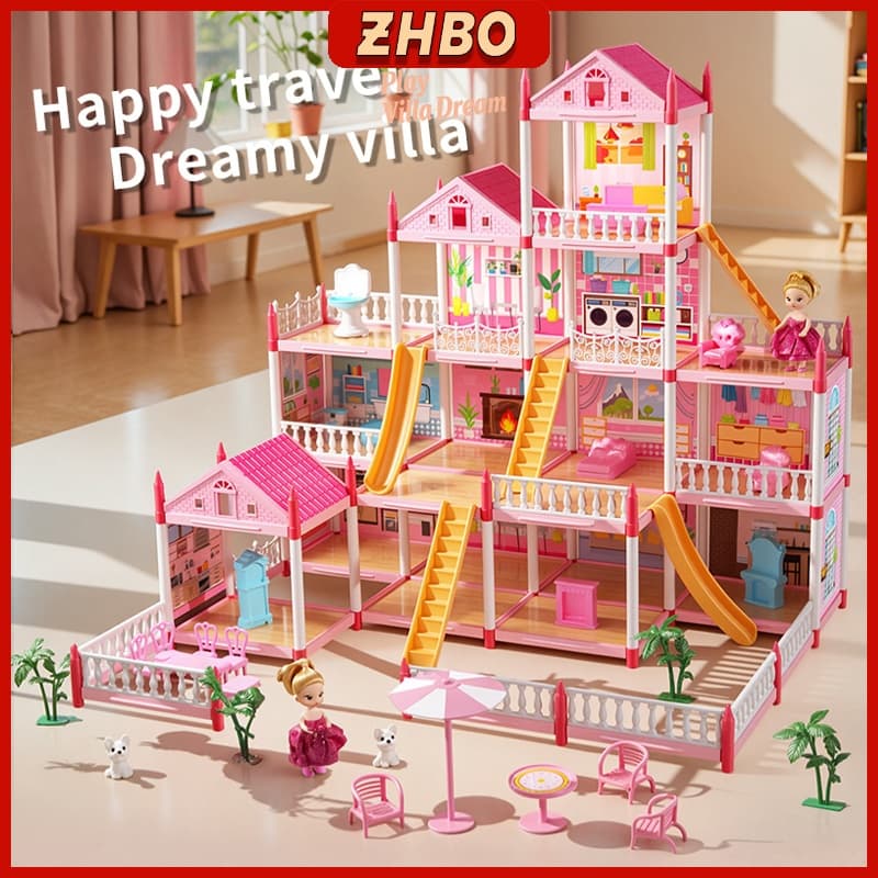 Conjunto de casa de bonecas DIY com luzes LED Brinquedos educativos Presente para meninas