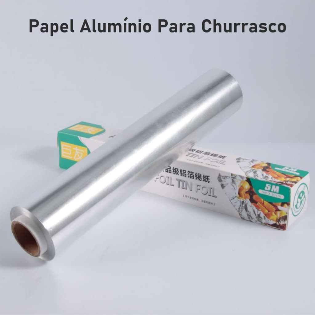 Papel Alumínio para Churrasco 5m x 30cm Forno Fritadeira Assadeira