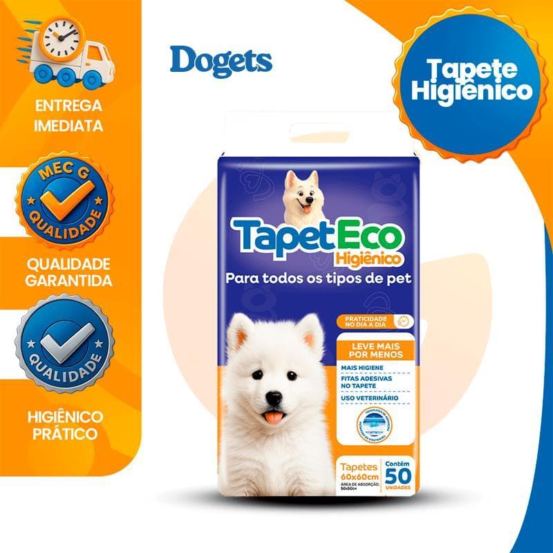 Tapete Higiênico Para Cães 60x60 Alta Absorção Adesivo 50 Unidades Pet TapetEco Envio Imediato