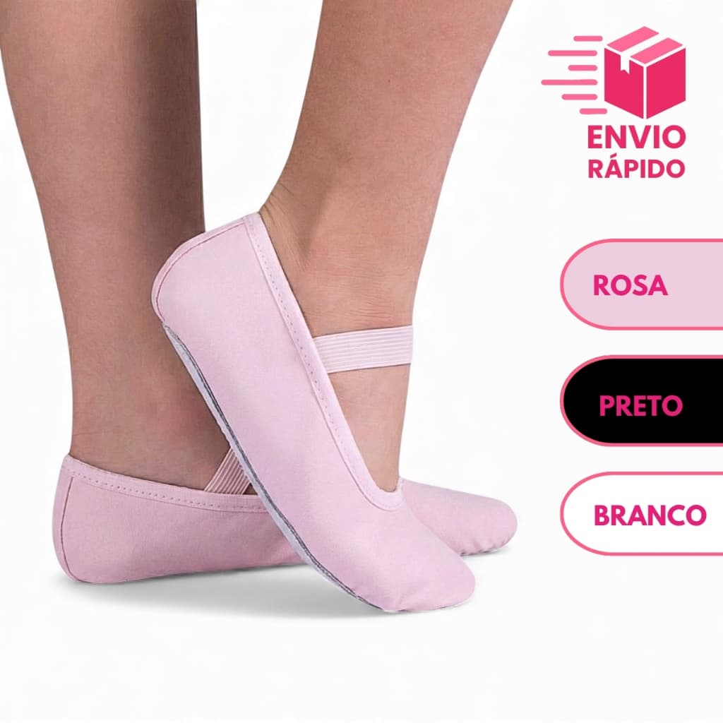 Sapatilha Para Ballet Couro Sintético Rosa Preto E Branco