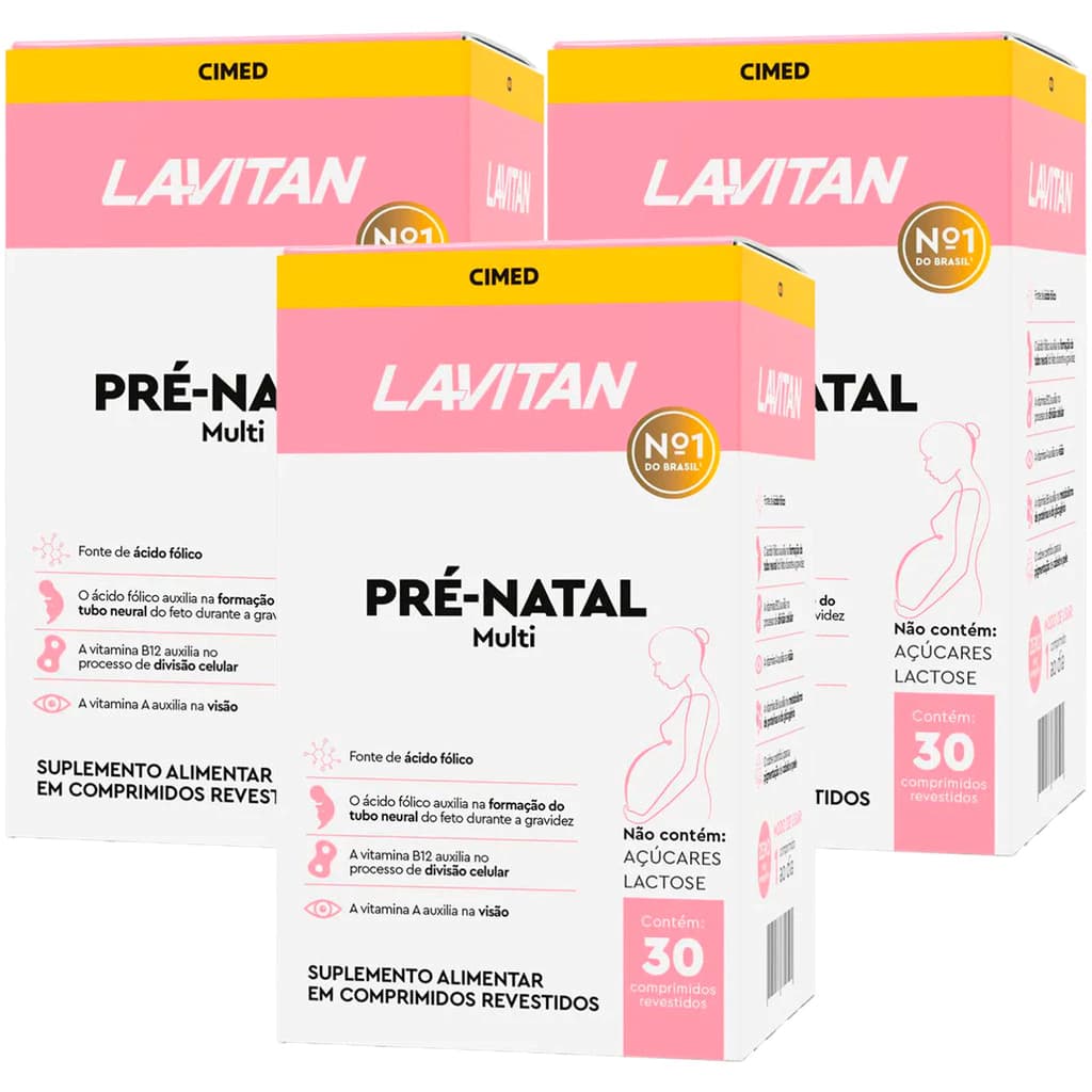Polivitamínico Kit C/3 Pré-Natal Multi Lavitan para Gestantes 30 comprimidos
