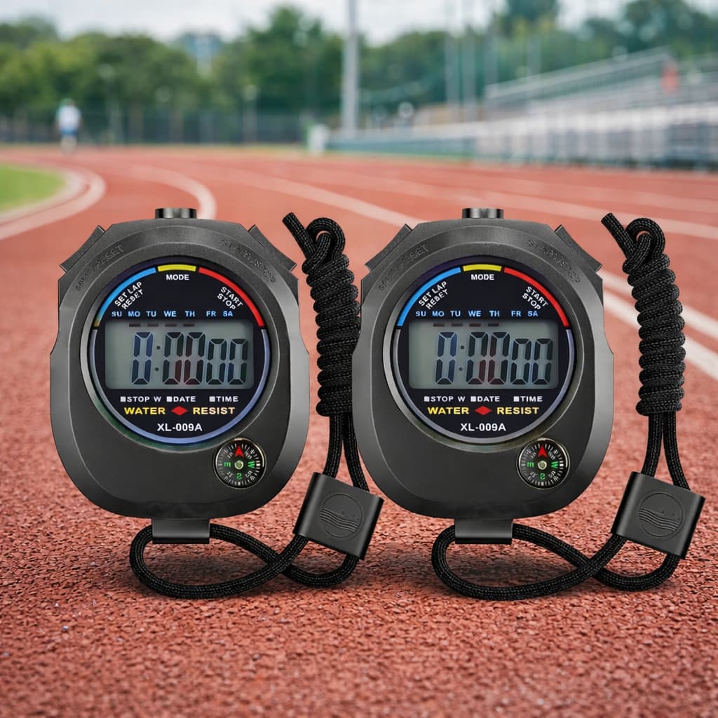 Kit 2 Cronômetro Progressivo De Mão Digital Alarme Hora C/ Corda