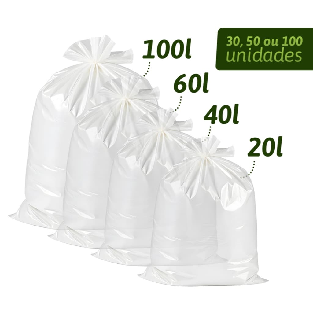 Kit Sacos De Lixo Resistente Transparente Sustentável Espessura 0.4 até 7kg 20 40 60 100 Litros