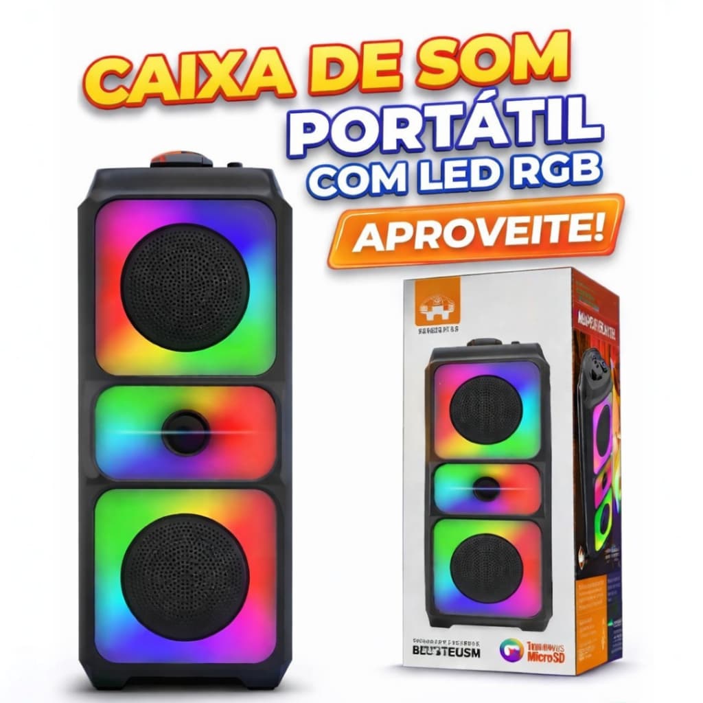 Caixa de Som Bluetooth Portátil Sem Fio Graves Potentes 50W TWS Festa Viagem Praia Piscina