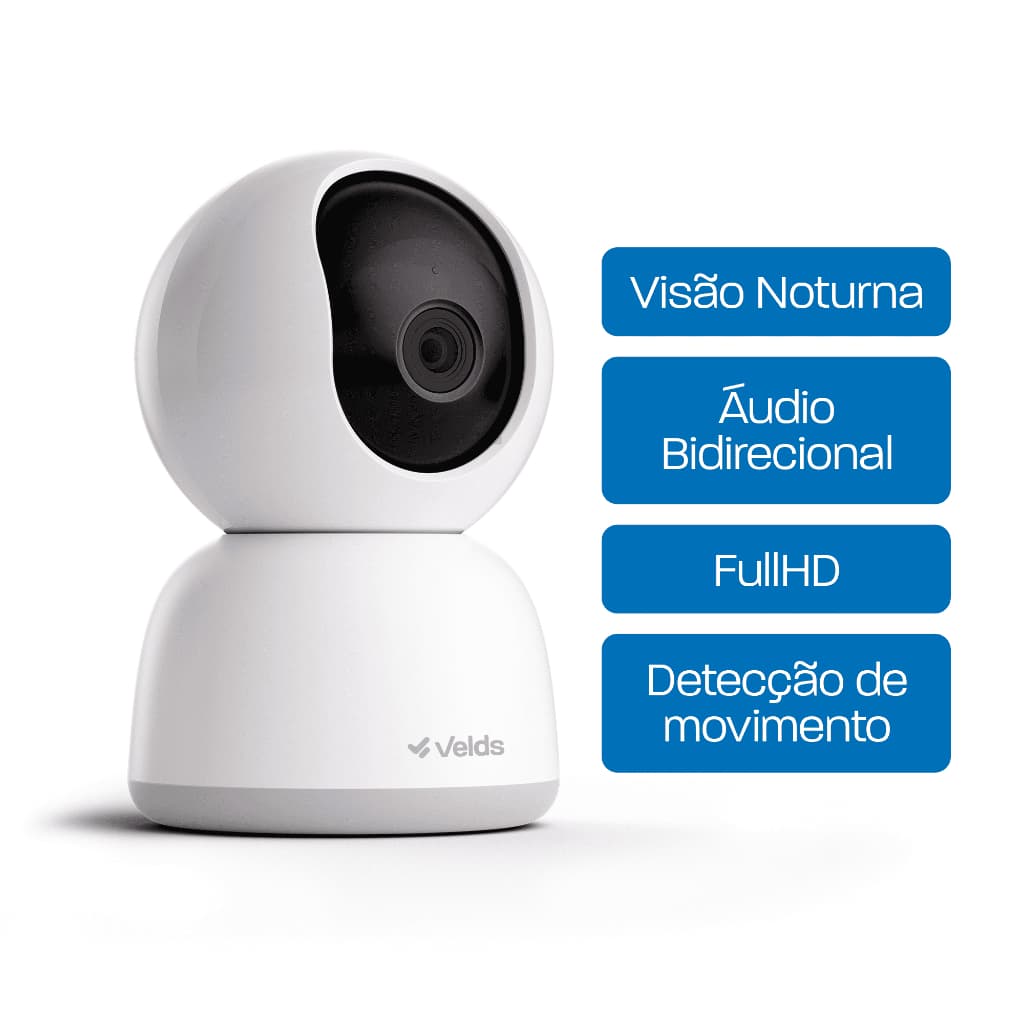 Câmera De Segurança Velds, Wi-Fi Full HD c/ Visão Noturna E Rastreamento De Movimento, Branco