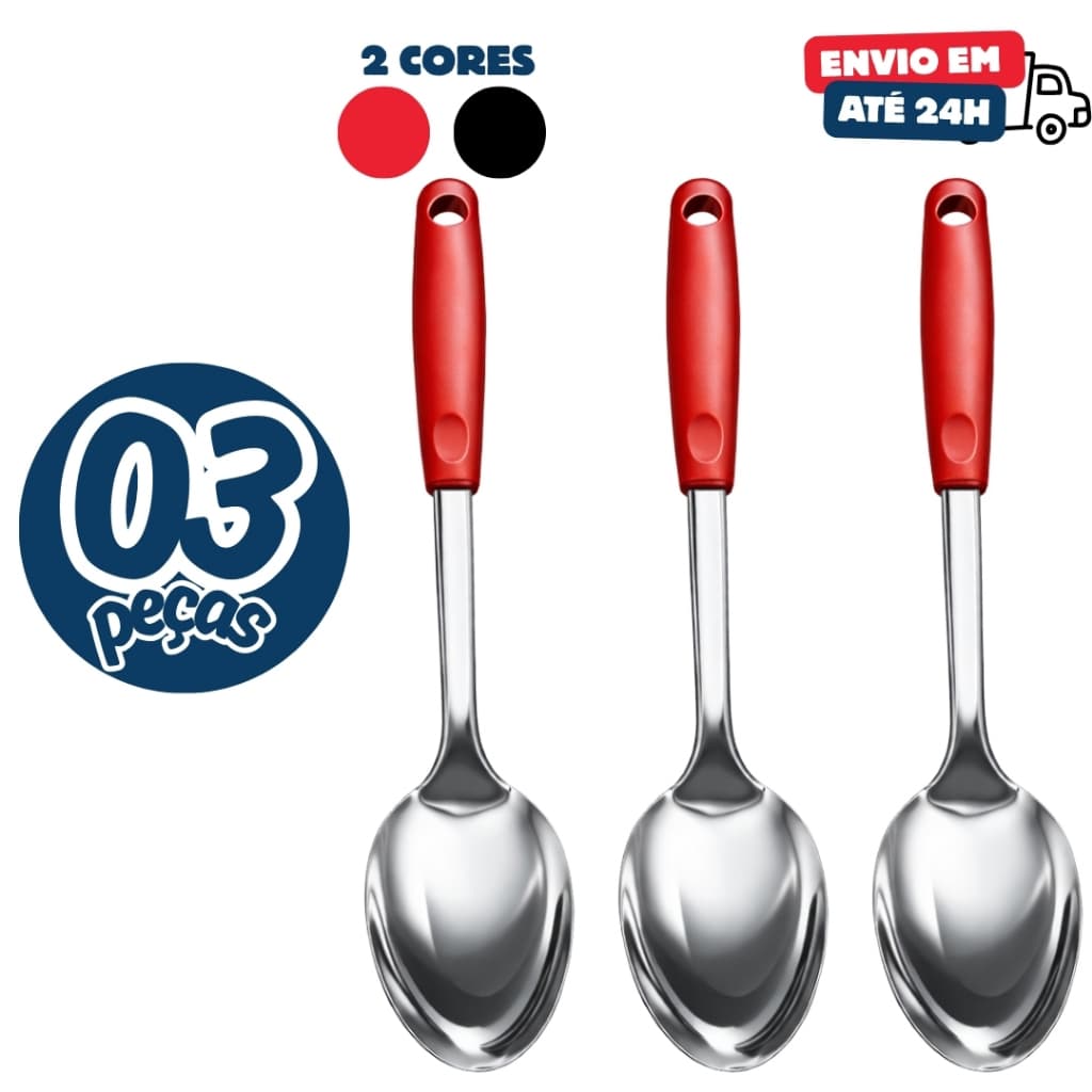 KIT 03 ou 01 Colher de Arroz Colher Servir Colher Grande Aço Inox Ideal Para Bares Restaurantes 2 Cores