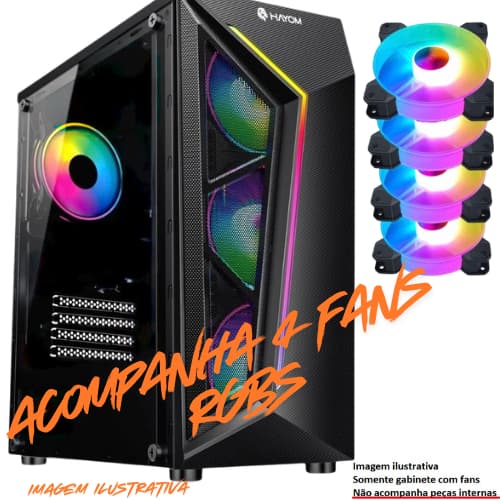 Gabinete Gamer c/4 Fans RGB Mudam de Cor - Lateral em Vidro