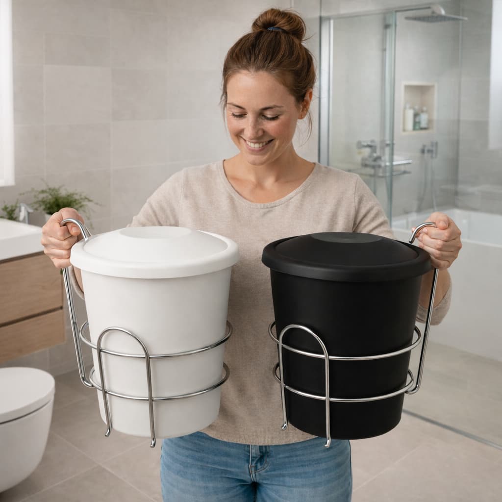 Lixeira Para Banheiro com Porta Papel Higiênico - Inox