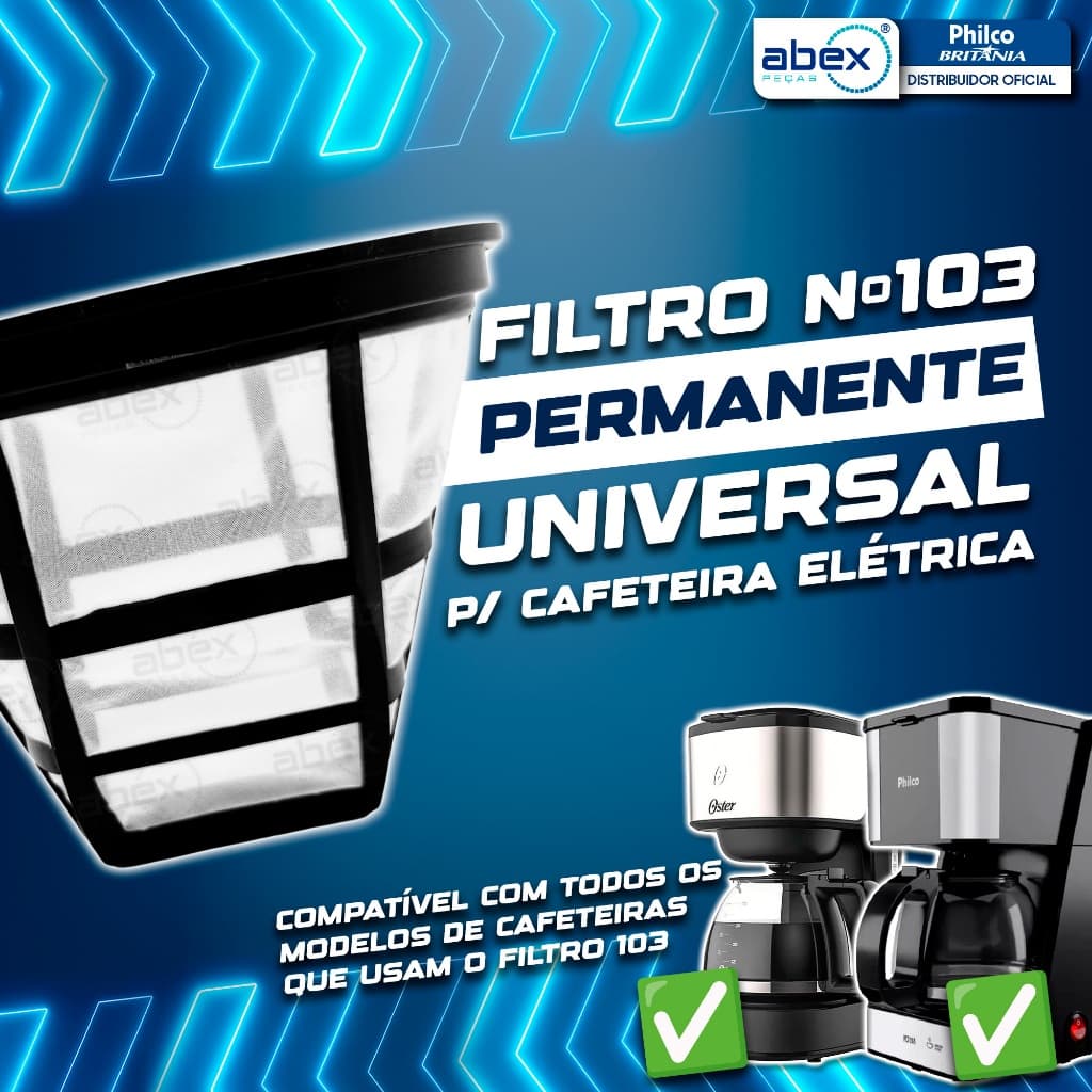 Filtro 103 Permanente Universal Para Cafeteira Britania, Mondial, Cadence Lavável 9,5 cm Original