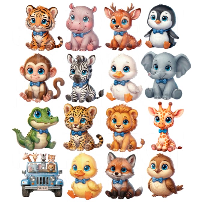 16 Apliques Safari Termocolante Menino e menina Para Aplicar Em Tecido Estampa Em DTF Stitch Guerreiras do KPOP