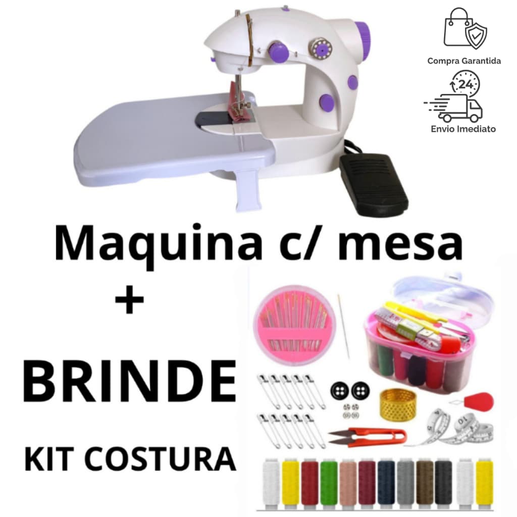 Mini Maquina Costura Portátil Com MESA Elétrica Com Pedal Bivolt 110v-220v + BRINDE