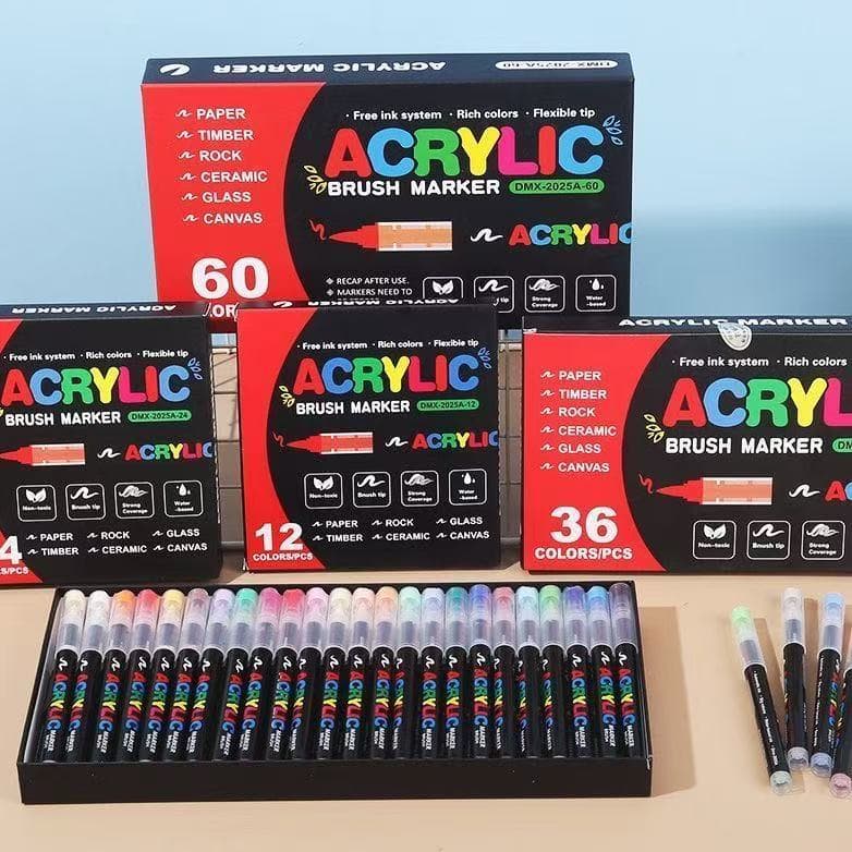Caneta Marcadora Acrílica Pincel Artístico 12/24/48/60/72 Cores Vibrantes para Desenho e Pintura DIY