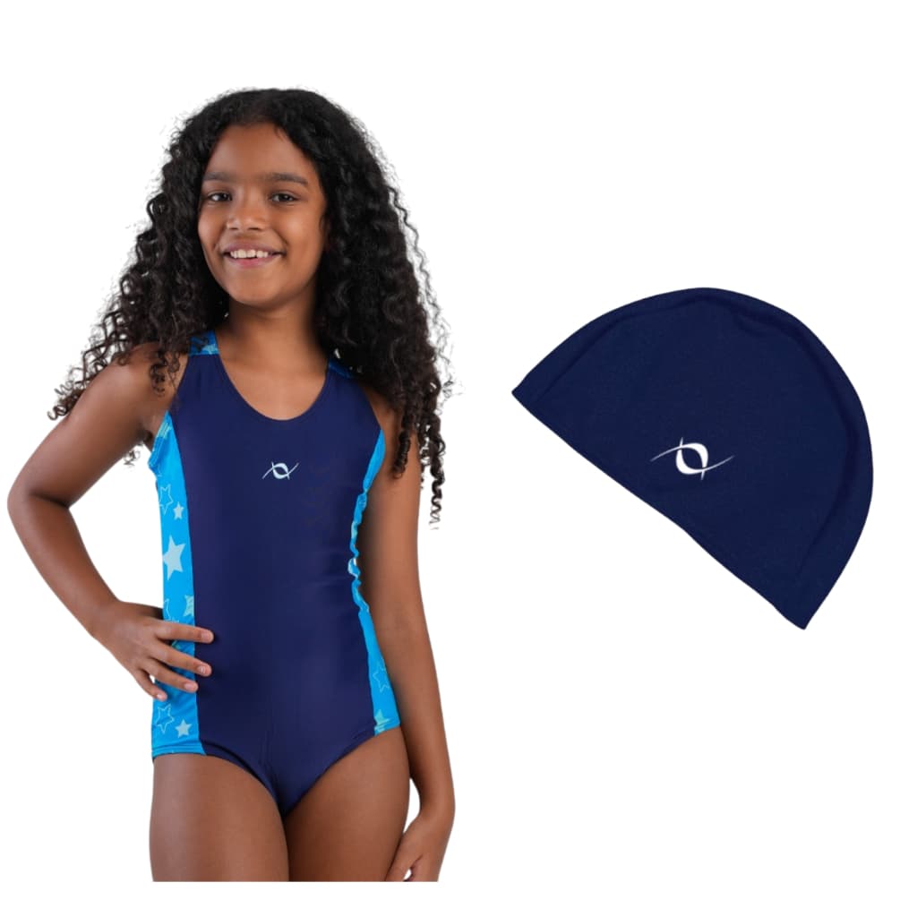 Kit Maiô Infantil Juvenil Natação Piscina E Touca De Tecido
