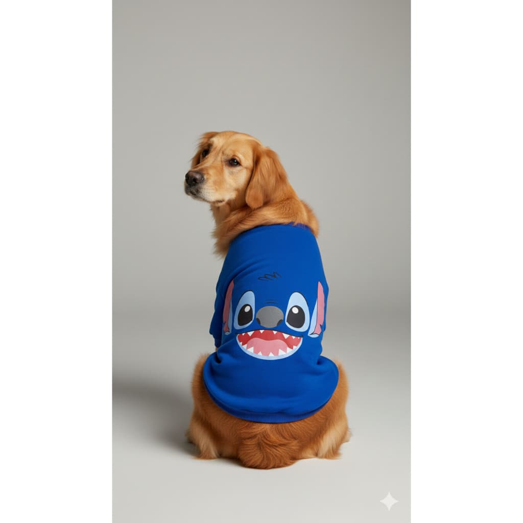 Roupa Pet Cães Porte Pequeno e Grande Tematico Stitch Golden, Pitbull, Labrador, Dobermann, Rottweiler, Pastor