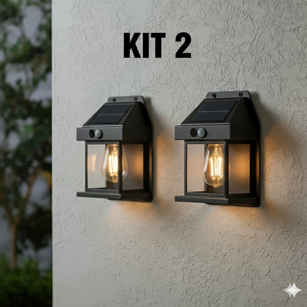 kit 2 Luminária Arandela solar de parede externa Sensor de movimento led de filamento iluminação
