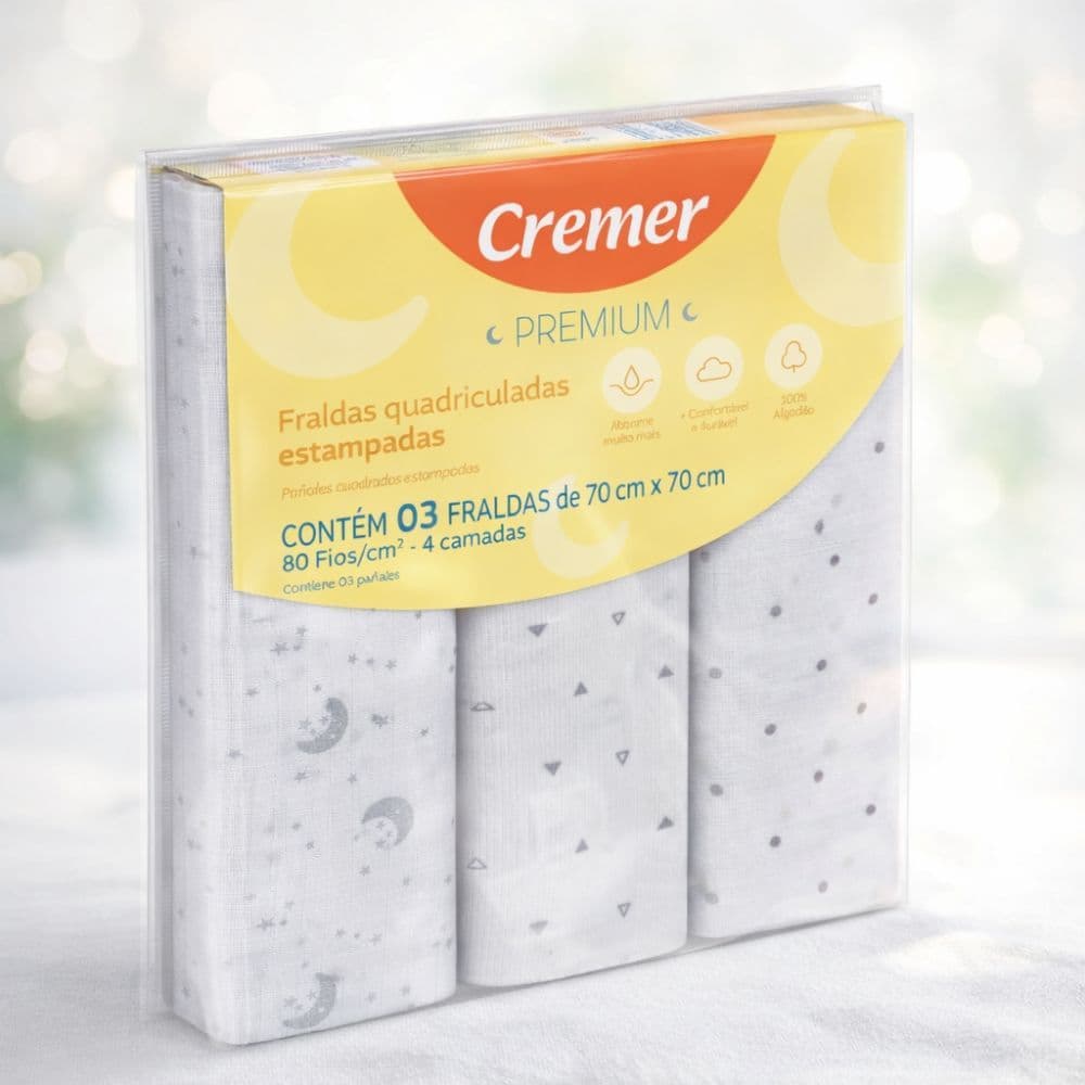 Fralda Premium Estampada 80 Fios Algodão Macio Bebê Alta Absorção Lavável