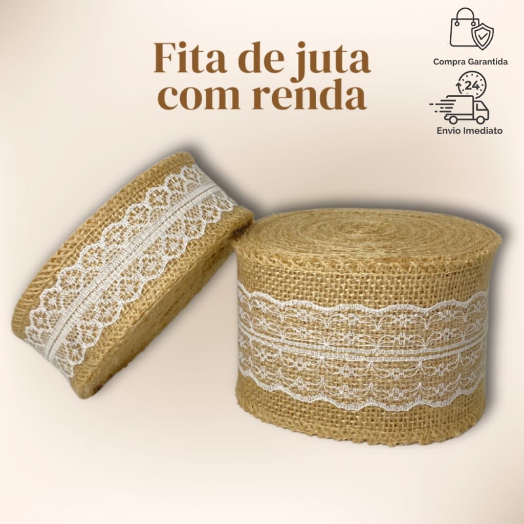 Fita De Juta Com Renda Natural * 8cm *  6cm * 4,5cm /9,5mts Para Artesanato Decoração