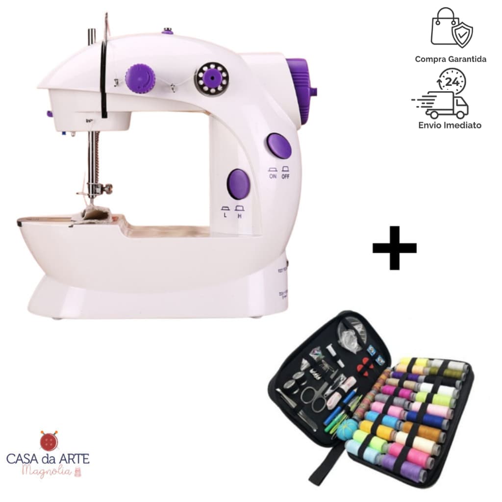 Mini Maquina Costura Portátil Elétrica com Pedal Bivolt 110v-220v + BRINDE