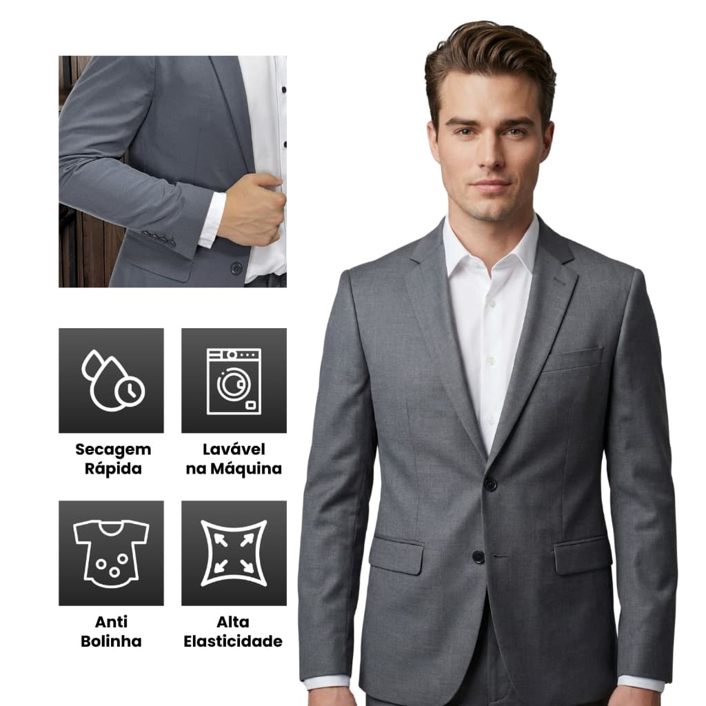 Terno Completo Masculino Corte Italiano Tecido Flexivel Elastano Premium Alfaiataria