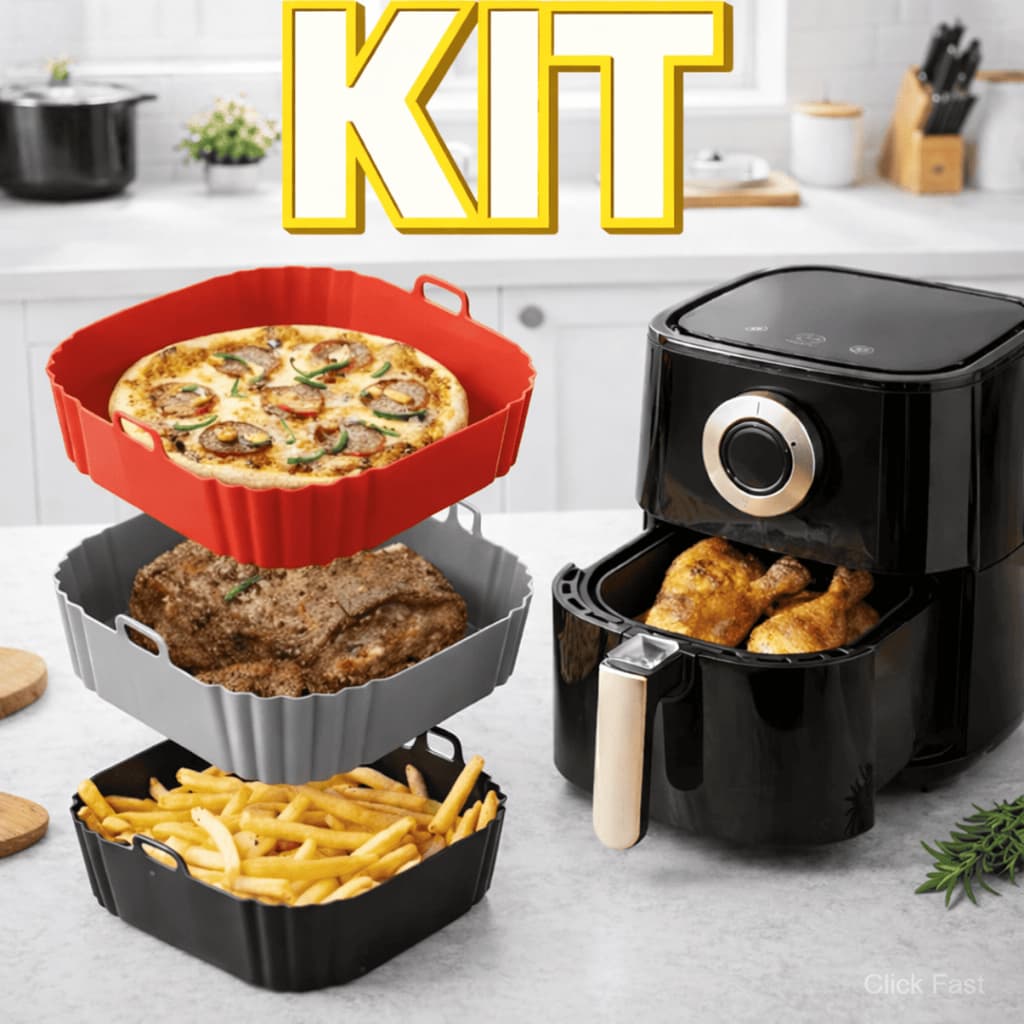 Kit 1 2 3 Forma Silicone Air Fryer Quadrada Grande Assadeira Forno Fritadeira Elétrica Reutilizável