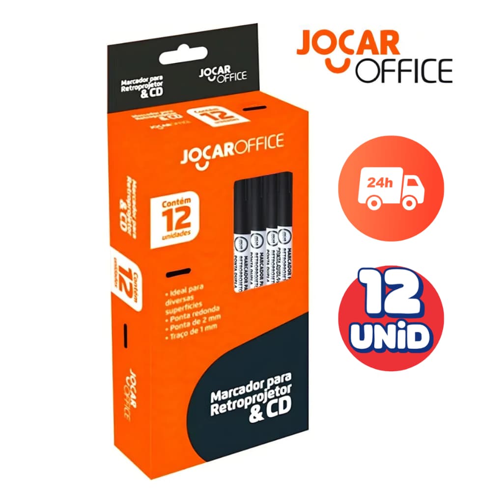 Caneta Marcador Permanente Retroprojetor Cd Dvd Preto Caixa 12un Jocar Office Profissional Artístico